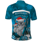 Australia Christmas In July Polo Shirt Mommy and Baby Koala Santa - Blue