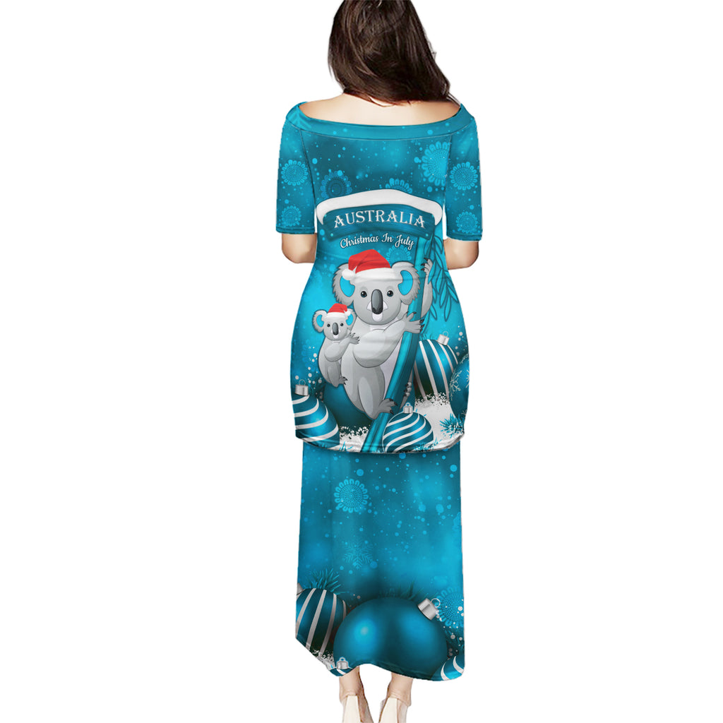 Australia Christmas In July Puletasi Mommy and Baby Koala Santa - Blue