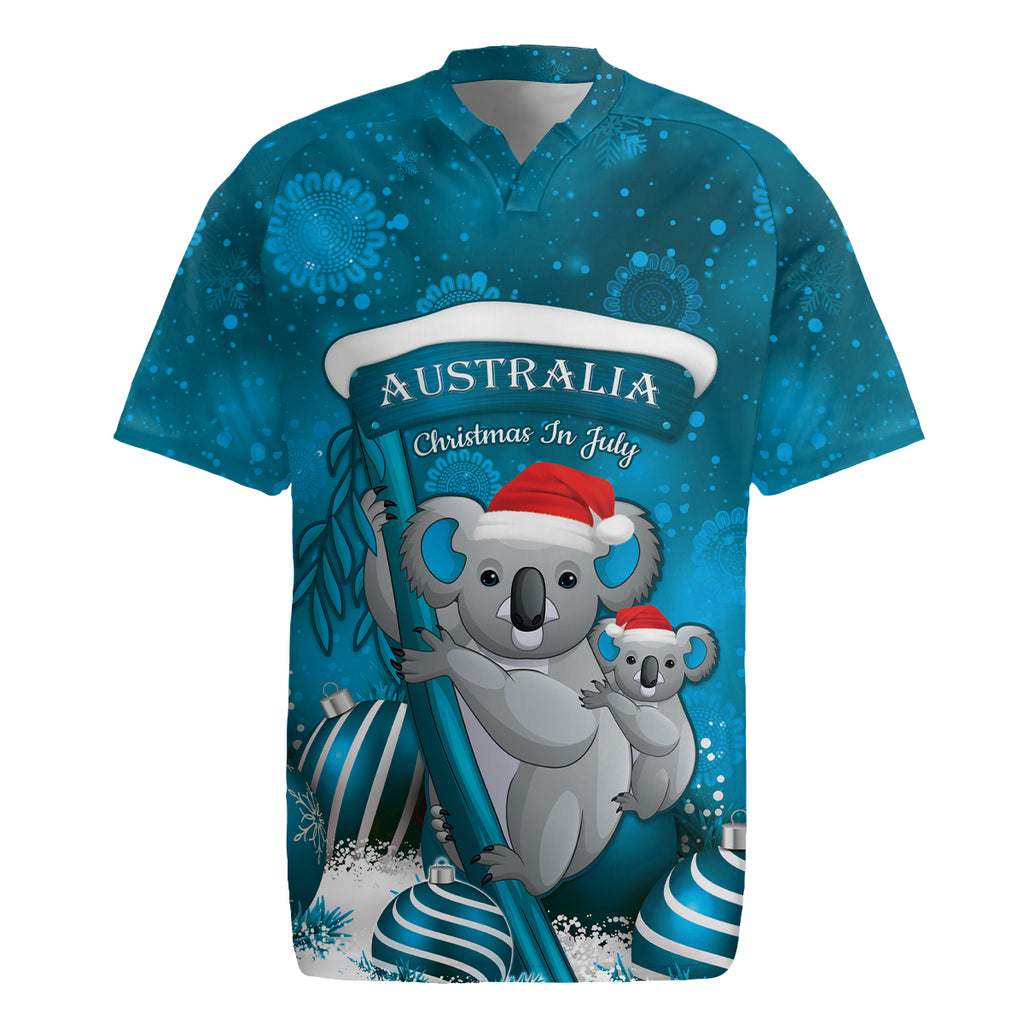 Australia Christmas In July Rugby Jersey Mommy and Baby Koala Santa - Blue