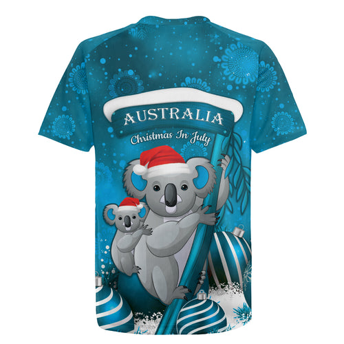 Australia Christmas In July Rugby Jersey Mommy and Baby Koala Santa - Blue