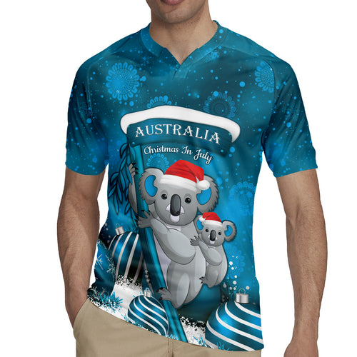 Australia Christmas In July Rugby Jersey Mommy and Baby Koala Santa - Blue