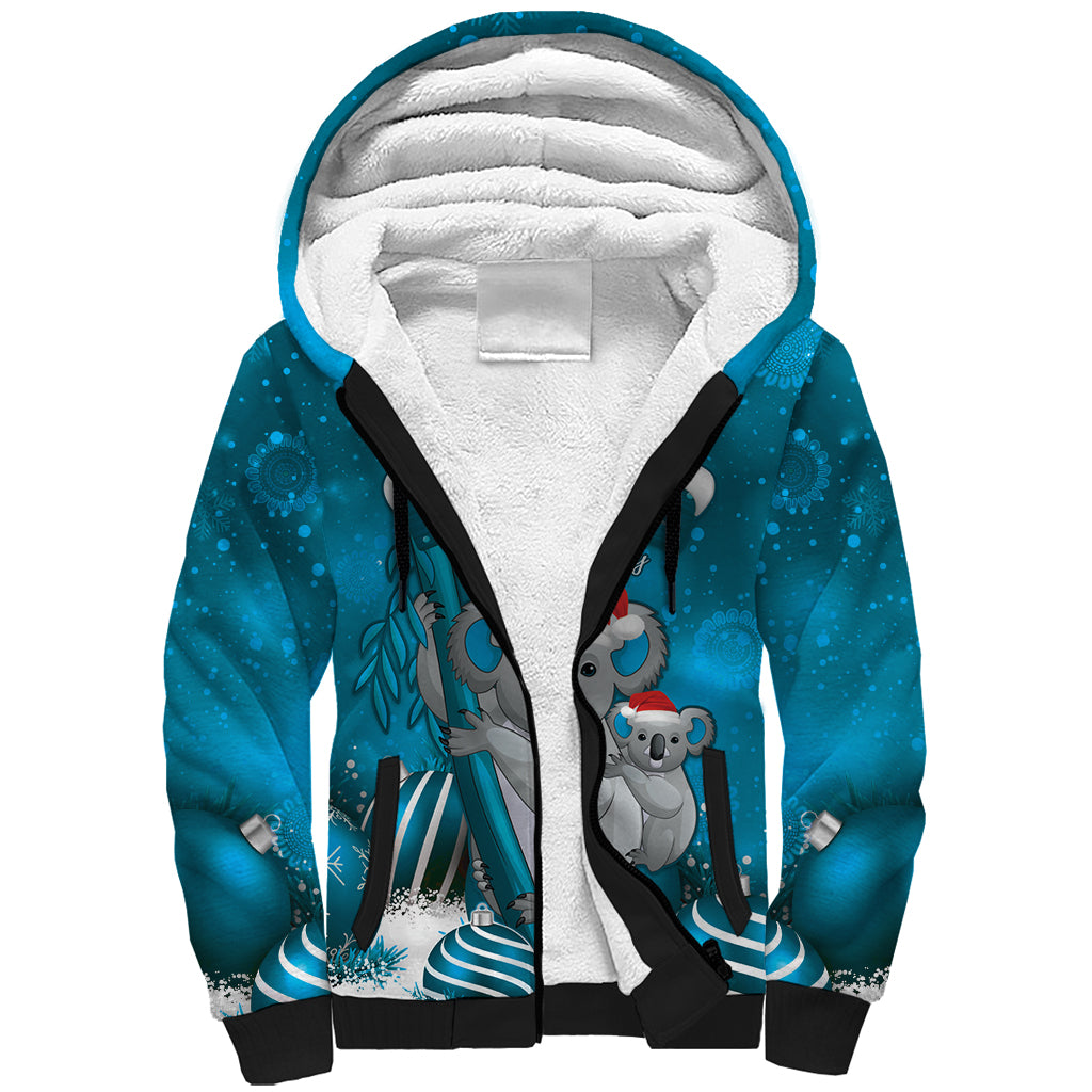 Australia Christmas In July Sherpa Hoodie Mommy and Baby Koala Santa - Blue