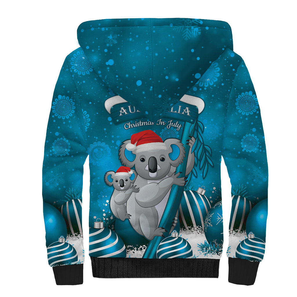 Australia Christmas In July Sherpa Hoodie Mommy and Baby Koala Santa - Blue