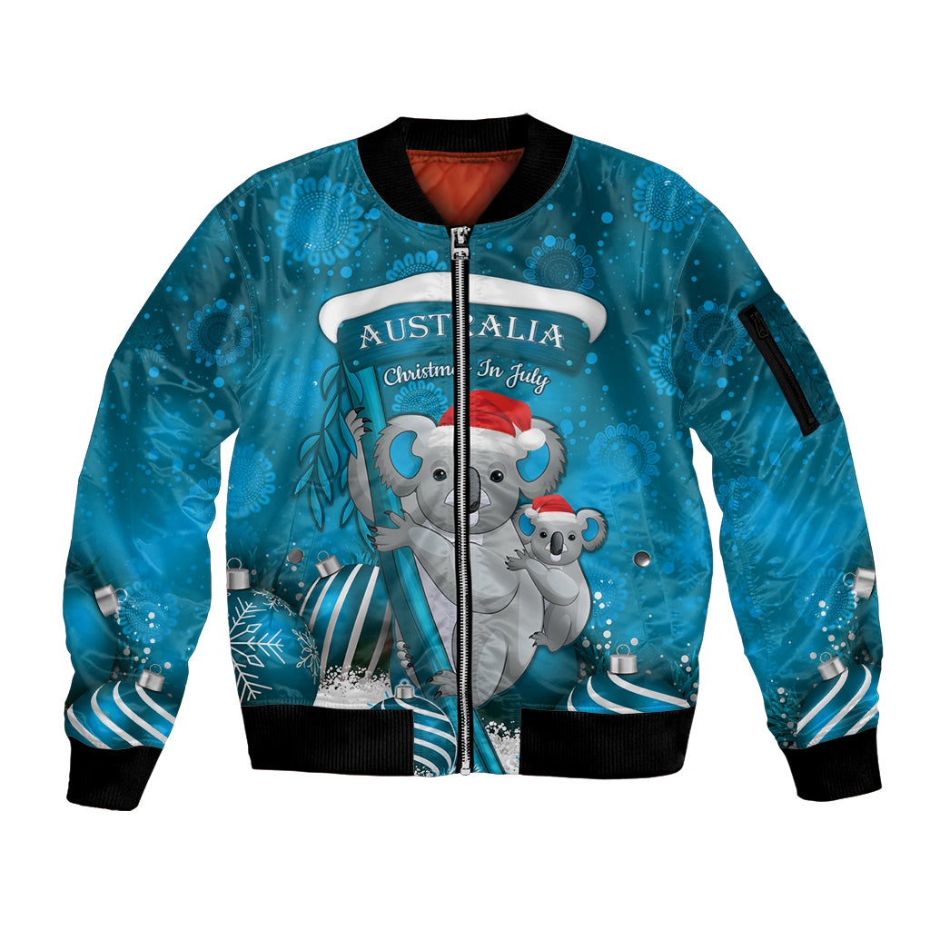 Australia Christmas In July Sleeve Zip Bomber Jacket Mommy and Baby Koala Santa - Blue