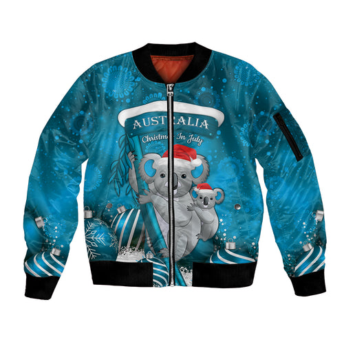 Australia Christmas In July Sleeve Zip Bomber Jacket Mommy and Baby Koala Santa - Blue