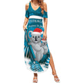 Australia Christmas In July Summer Maxi Dress Mommy and Baby Koala Santa - Blue