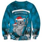 Australia Christmas In July Sweatshirt Mommy and Baby Koala Santa - Blue