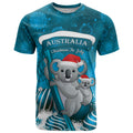 Australia Christmas In July T Shirt Mommy and Baby Koala Santa - Blue
