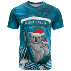 Australia Christmas In July T Shirt Mommy and Baby Koala Santa - Blue