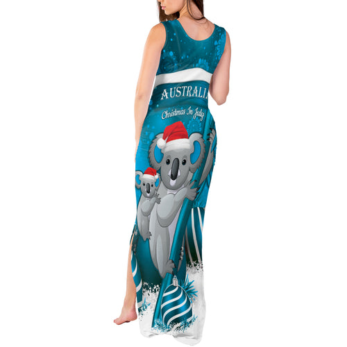 Australia Christmas In July Tank Maxi Dress Mommy and Baby Koala Santa - Blue