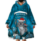 Australia Christmas In July Wearable Blanket Hoodie Mommy and Baby Koala Santa - Blue