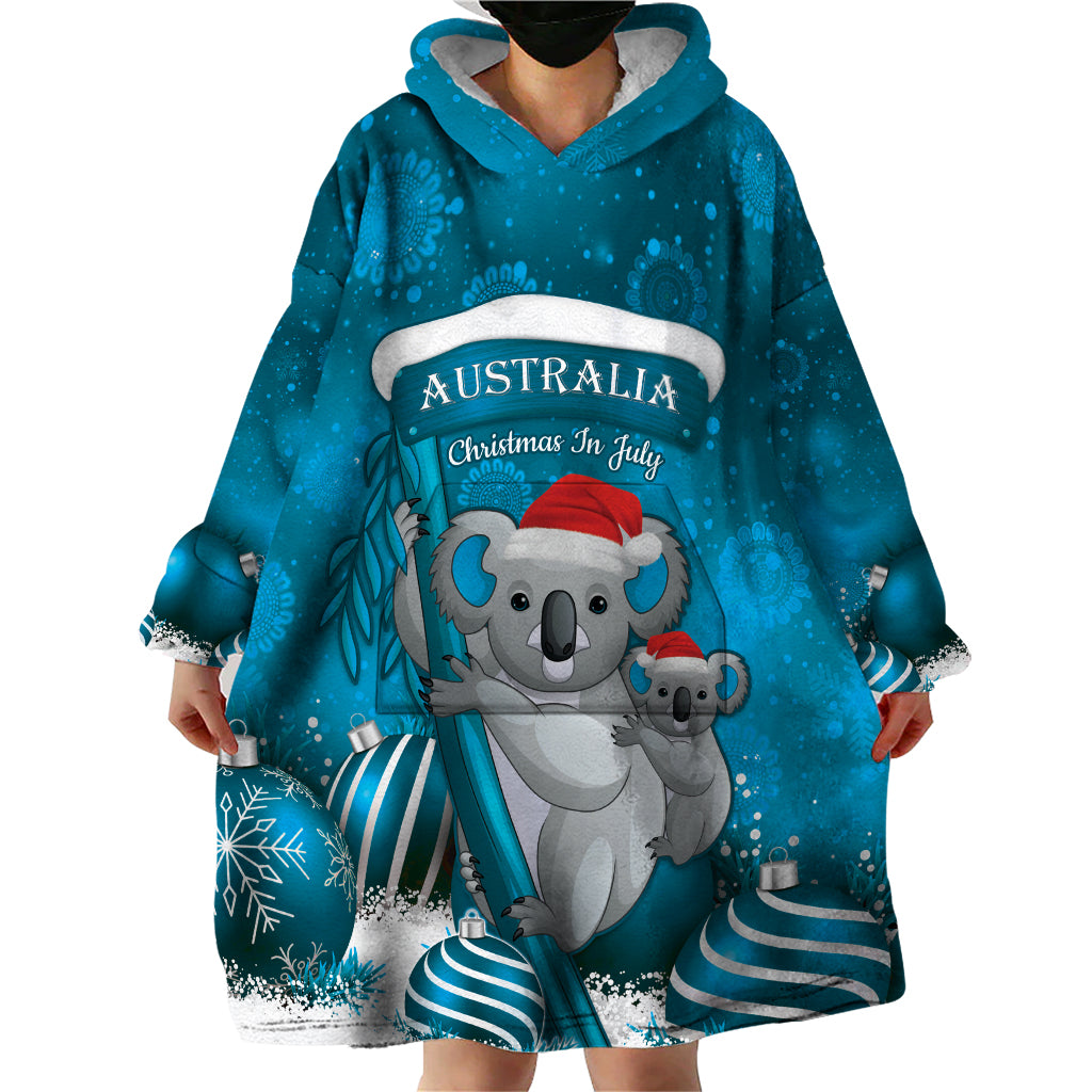 Australia Christmas In July Wearable Blanket Hoodie Mommy and Baby Koala Santa - Blue