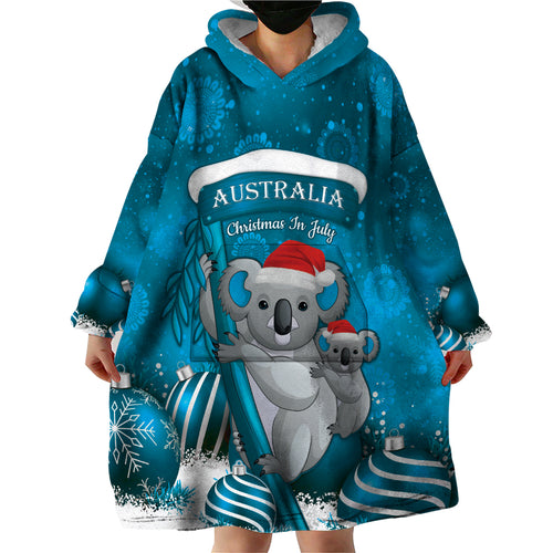 Australia Christmas In July Wearable Blanket Hoodie Mommy and Baby Koala Santa - Blue