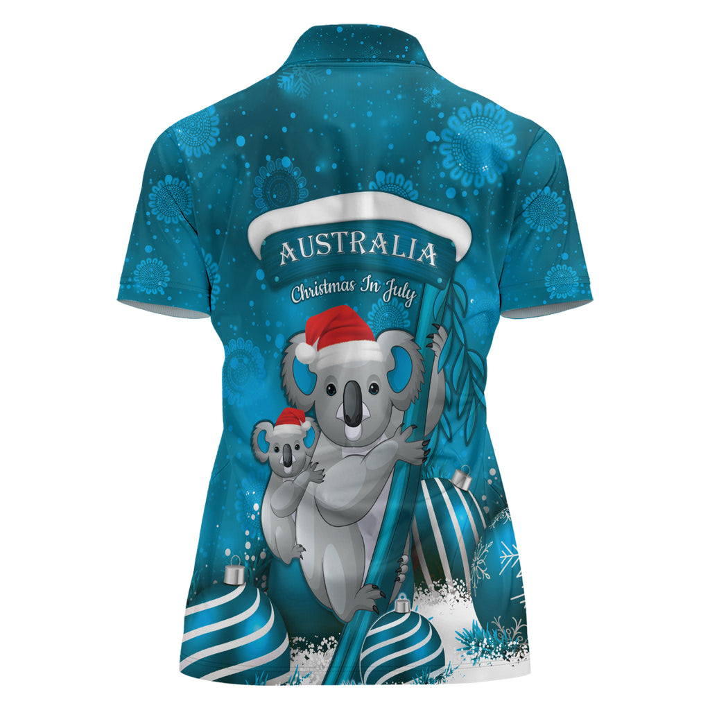 Australia Christmas In July Women Polo Shirt Mommy and Baby Koala Santa - Blue
