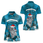 Australia Christmas In July Women Polo Shirt Mommy and Baby Koala Santa - Blue