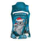 Australia Christmas In July Women Sleeveless Polo Shirt Mommy and Baby Koala Santa - Blue