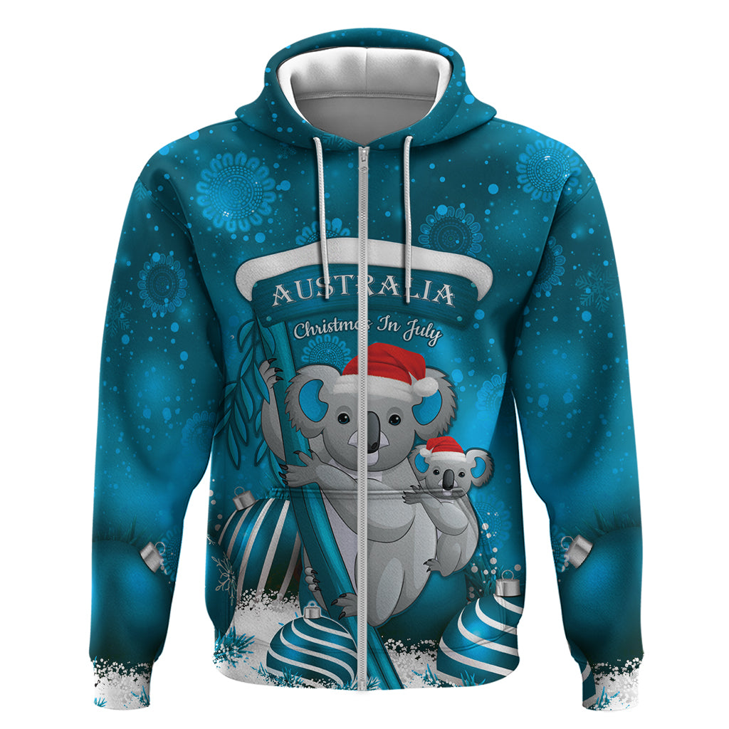 Australia Christmas In July Zip Hoodie Mommy and Baby Koala Santa - Blue