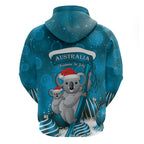 Australia Christmas In July Zip Hoodie Mommy and Baby Koala Santa - Blue
