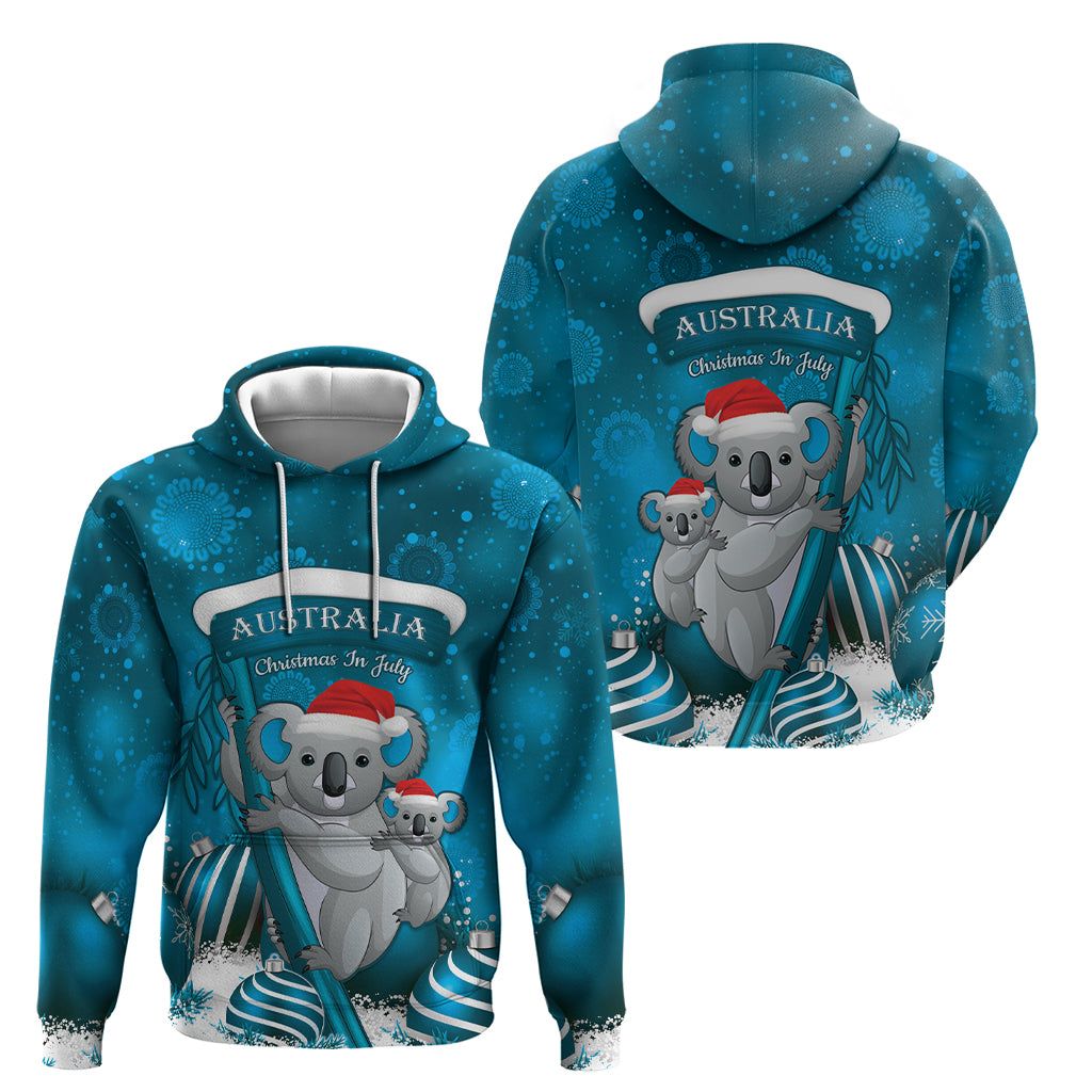 Australia Christmas In July Zip Hoodie Mommy and Baby Koala Santa - Blue
