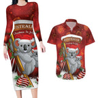 Australia Koala Couples Matching Long Sleeve Bodycon Dress and Hawaiian Shirt Christmas In July - Red