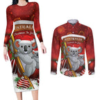 Australia Koala Couples Matching Long Sleeve Bodycon Dress and Long Sleeve Button Shirt Christmas In July - Red