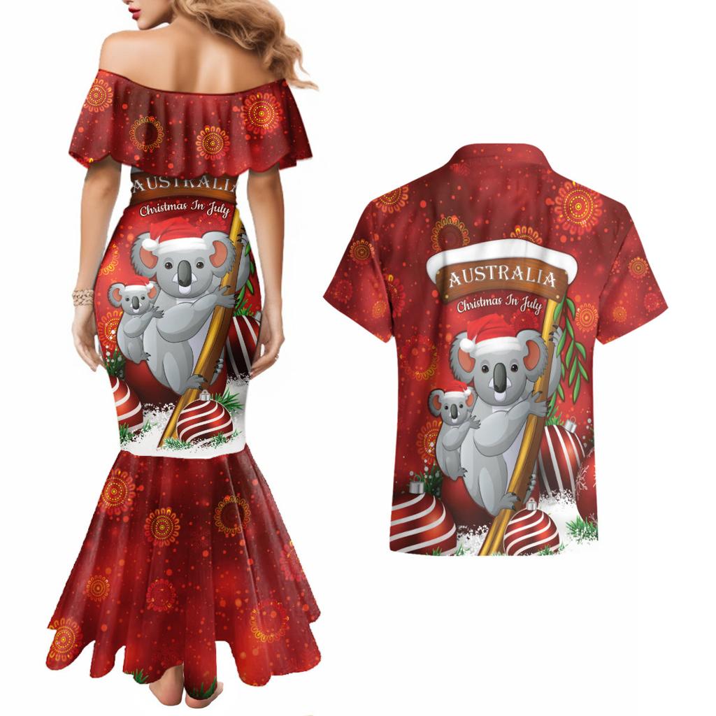 Australia Koala Couples Matching Mermaid Dress and Hawaiian Shirt Christmas In July - Red