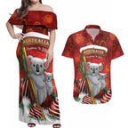 Australia Koala Couples Matching Off Shoulder Maxi Dress and Hawaiian Shirt Christmas In July - Red