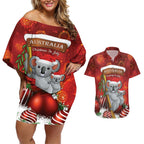 Australia Koala Couples Matching Off Shoulder Short Dress and Hawaiian Shirt Christmas In July - Red