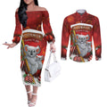 Australia Koala Couples Matching Off The Shoulder Long Sleeve Dress and Long Sleeve Button Shirt Christmas In July - Red
