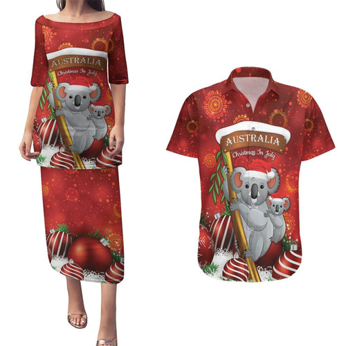 Australia Koala Couples Matching Puletasi and Hawaiian Shirt Christmas In July - Red