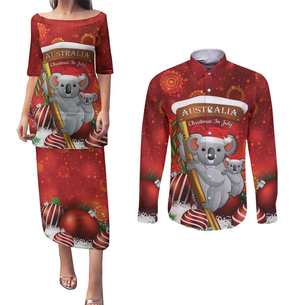Australia Koala Couples Matching Puletasi and Long Sleeve Button Shirt Christmas In July - Red