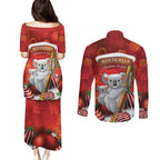 Australia Koala Couples Matching Puletasi and Long Sleeve Button Shirt Christmas In July - Red