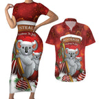 Australia Koala Couples Matching Short Sleeve Bodycon Dress and Hawaiian Shirt Christmas In July - Red