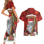 Australia Koala Couples Matching Short Sleeve Bodycon Dress and Hawaiian Shirt Christmas In July - Red