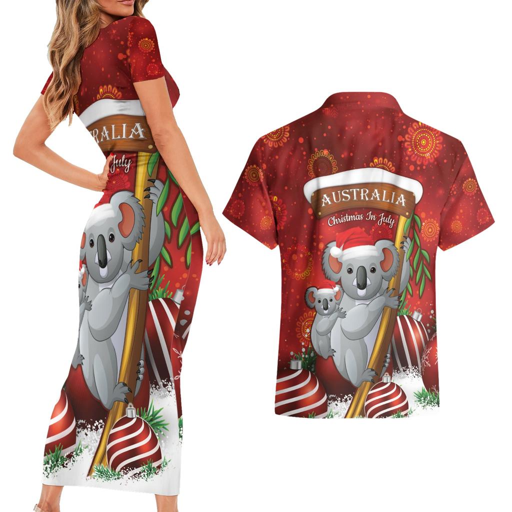Australia Koala Couples Matching Short Sleeve Bodycon Dress and Hawaiian Shirt Christmas In July - Red