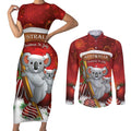 Australia Koala Couples Matching Short Sleeve Bodycon Dress and Long Sleeve Button Shirt Christmas In July - Red