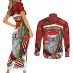 Australia Koala Couples Matching Short Sleeve Bodycon Dress and Long Sleeve Button Shirt Christmas In July - Red