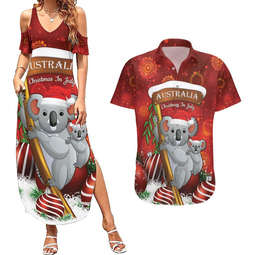 Australia Koala Couples Matching Summer Maxi Dress and Hawaiian Shirt Christmas In July - Red