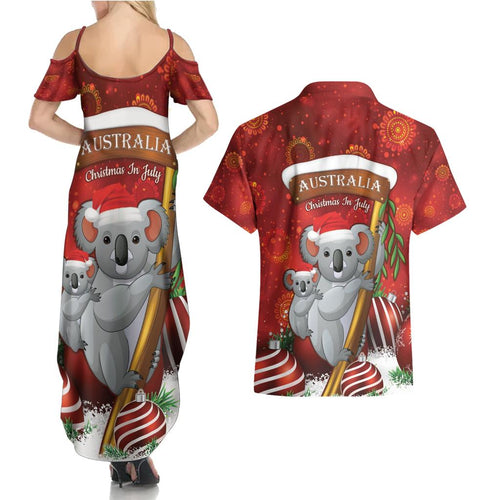 Australia Koala Couples Matching Summer Maxi Dress and Hawaiian Shirt Christmas In July - Red