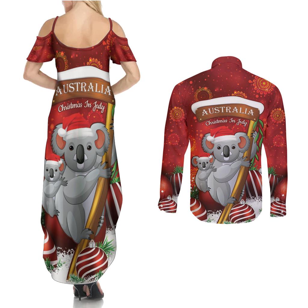 Australia Koala Couples Matching Summer Maxi Dress and Long Sleeve Button Shirt Christmas In July - Red