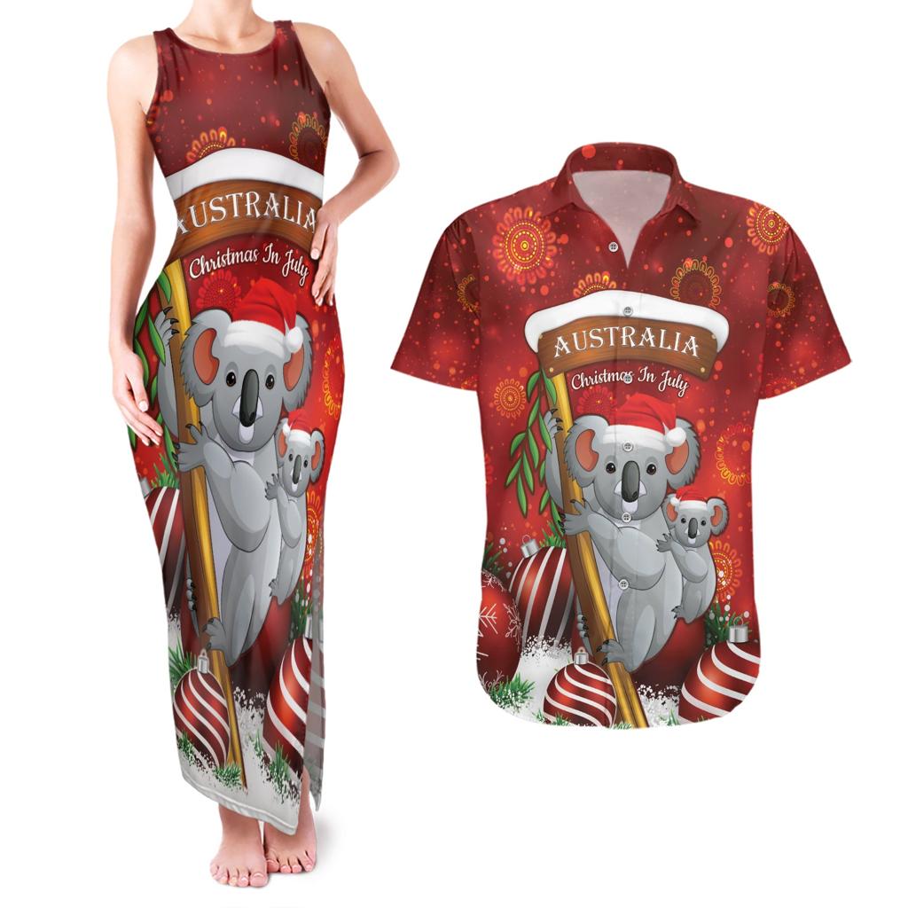 Australia Koala Couples Matching Tank Maxi Dress and Hawaiian Shirt Christmas In July - Red