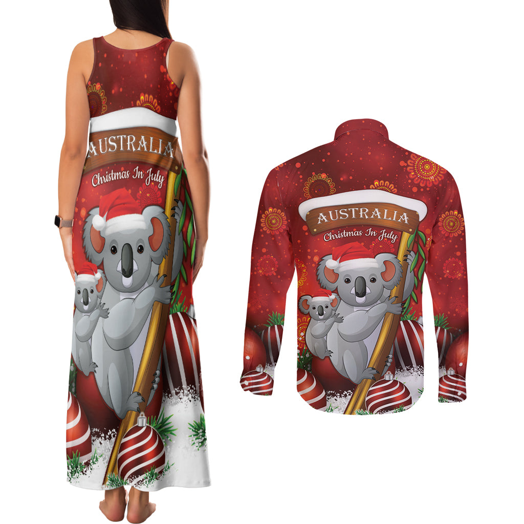 Australia Koala Couples Matching Tank Maxi Dress and Long Sleeve Button Shirt Christmas In July - Red