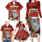 Australia Koala Family Matching Long Sleeve Bodycon Dress and Hawaiian Shirt Christmas In July - Red