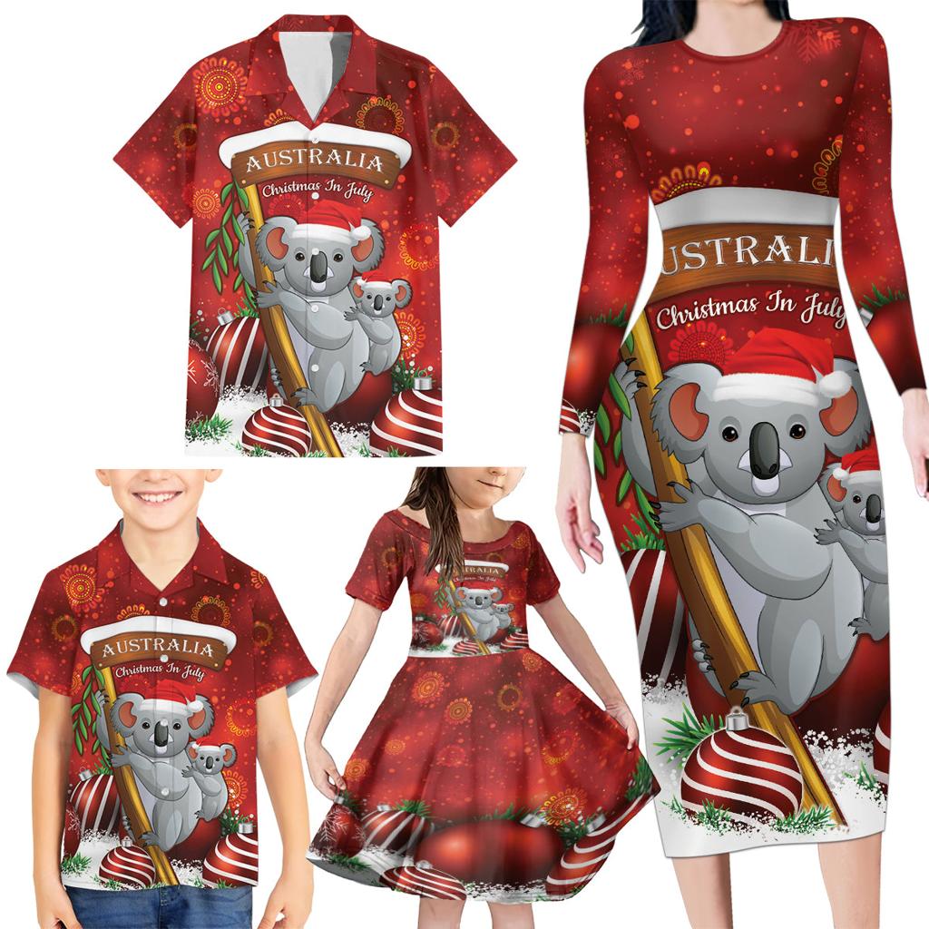 Australia Koala Family Matching Long Sleeve Bodycon Dress and Hawaiian Shirt Christmas In July - Red