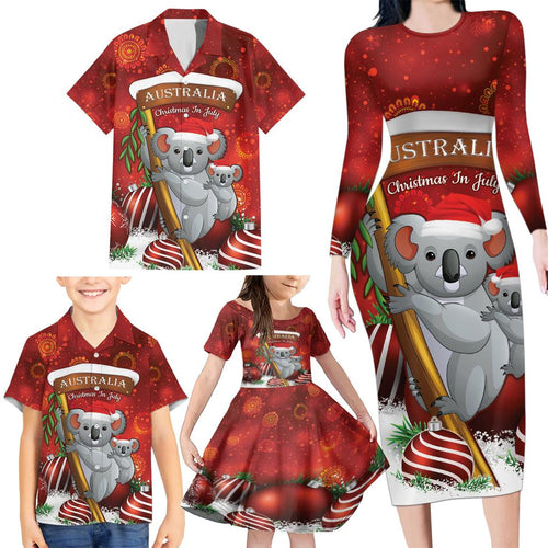 Australia Koala Family Matching Long Sleeve Bodycon Dress and Hawaiian Shirt Christmas In July - Red