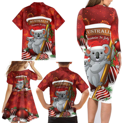 Australia Koala Family Matching Long Sleeve Bodycon Dress and Hawaiian Shirt Christmas In July - Red