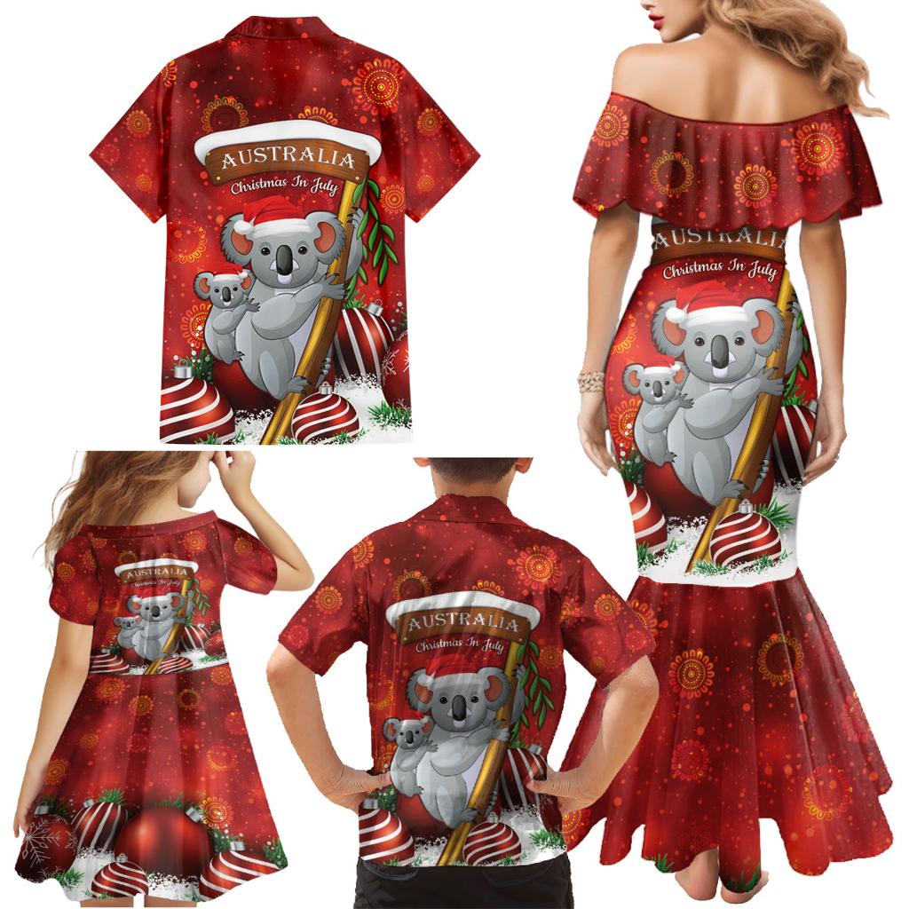 Australia Koala Family Matching Mermaid Dress and Hawaiian Shirt Christmas In July - Red