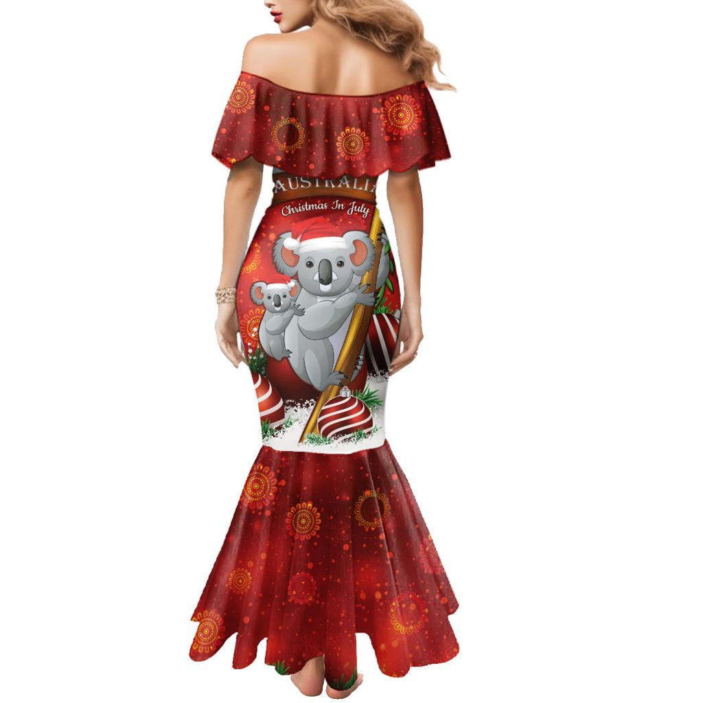 Australia Koala Family Matching Mermaid Dress and Hawaiian Shirt Christmas In July - Red