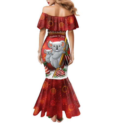 Australia Koala Family Matching Mermaid Dress and Hawaiian Shirt Christmas In July - Red