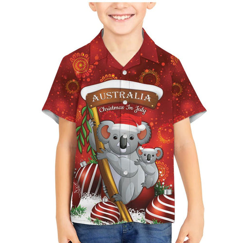 Australia Koala Family Matching Mermaid Dress and Hawaiian Shirt Christmas In July - Red
